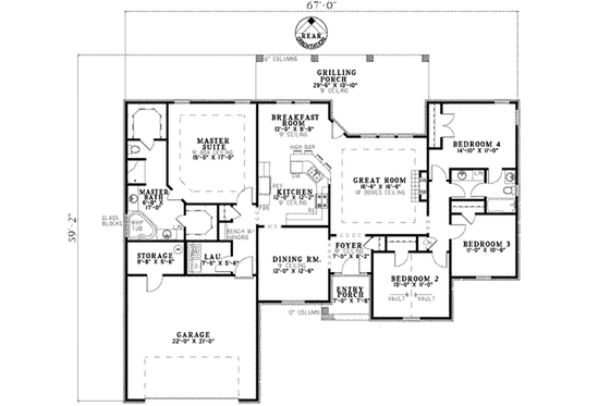 Floor Plan - Main Floor for Traditional House Plan #17-2189 - 4 bed, 2 bath
