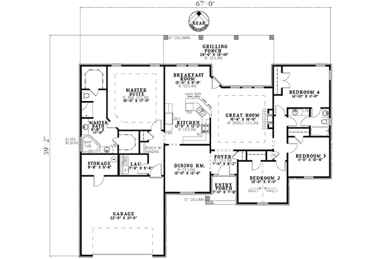 House Blueprint - Floor Plan - Main Floor for Traditional House Plan #17-2189 - 4 bed, 2 bath