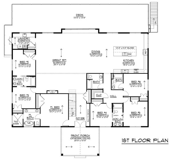 House Blueprint - Floor Plan - Main Floor for Contemporary House Plan #1064-514 - 6 bed, 5 bath