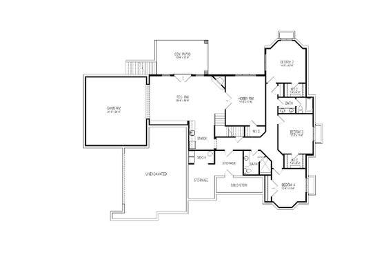 Floor Plan - Lower Floor for European House Plan #920-17 - 4 bed, 3.5 bath