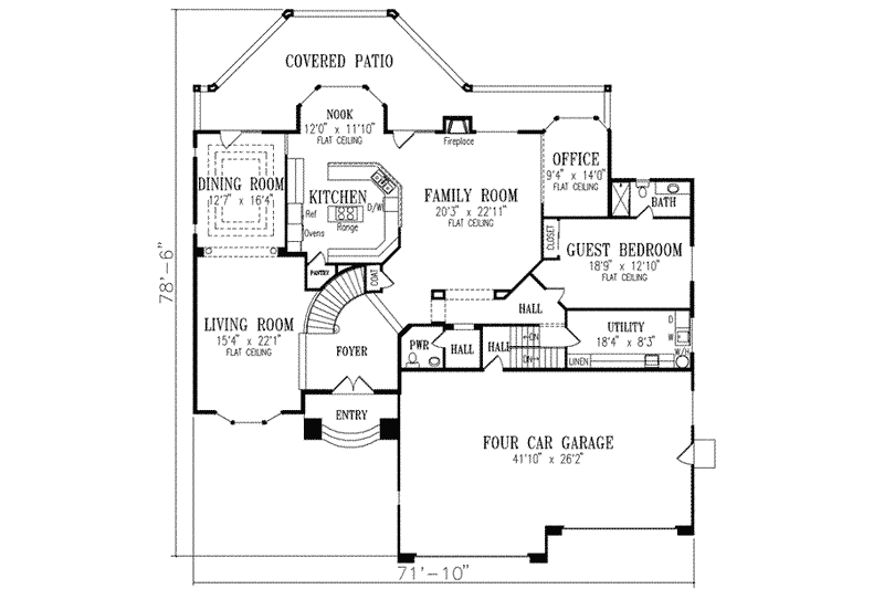 Dream House Plan - Floor Plan - Main Floor for Adobe / Southwestern House Plan #1-937 - 3 bed, 3 bath