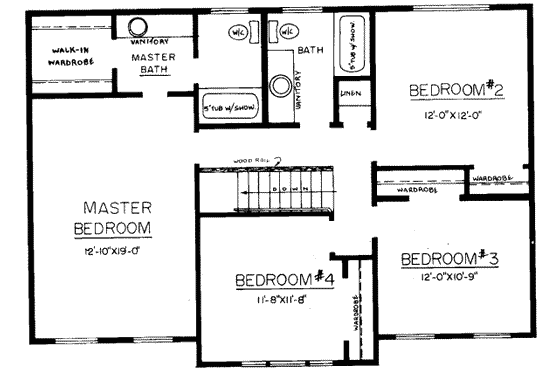 Floor Plan - Upper Floor for Colonial House Plan #303-117 - 4 bed, 2.5 bath