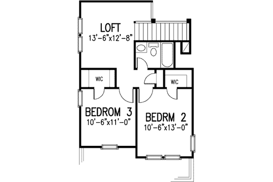 Floor Plan - Upper Floor for European House Plan #410-308 - 3 bed, 2.5 bath