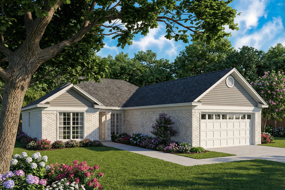 Exterior - Front Elevation for Ranch House Plan #17-2119 - 3 bed, 2 bath