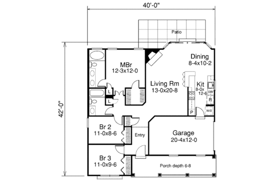 Floor Plan - Main Floor for Cottage House Plan #57-359 - 3 bed, 2 bath