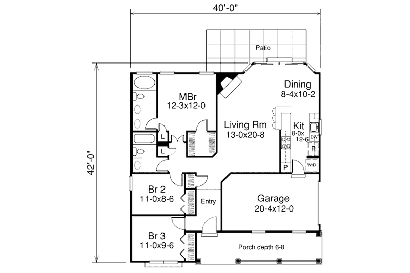 Dream House Plan - Floor Plan - Main Floor for Cottage House Plan #57-359 - 3 bed, 2 bath
