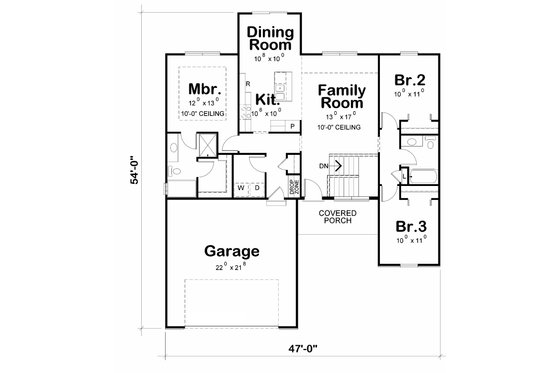 Floor Plan - Main Floor for Craftsman House Plan #20-2181 - 3 bed, 2 bath