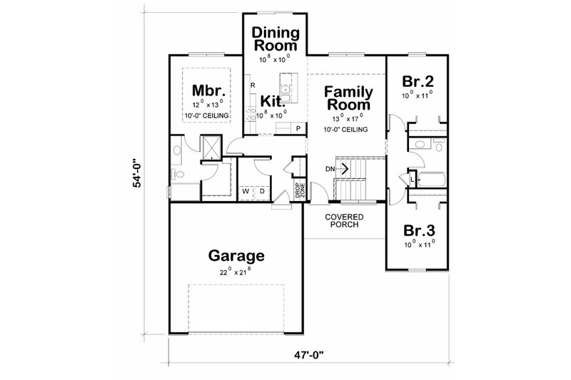 Floor plan for a 1350 sqft 3 bedroom 2 bathroom home