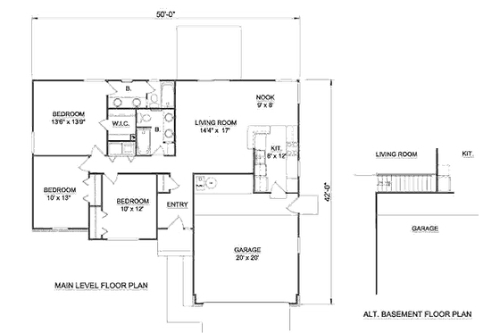 Floor Plan - Main Floor for Ranch House Plan #116-173 - 3 bed, 2 bath