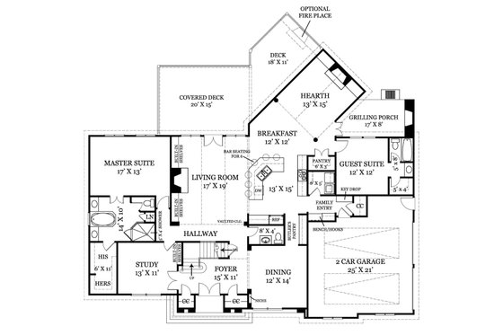 Floor Plan - Main Floor for Craftsman House Plan #119-327 - 4 bed, 4.5 bath
