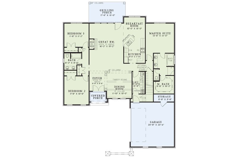 House Blueprint - Floor Plan - Main Floor for European House Plan #17-2924 - 3 bed, 2 bath