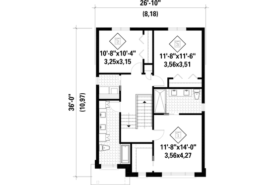 Floor Plan - Upper Floor 1 for Contemporary House Plan #25-4873 - 3 bed, 2 bath