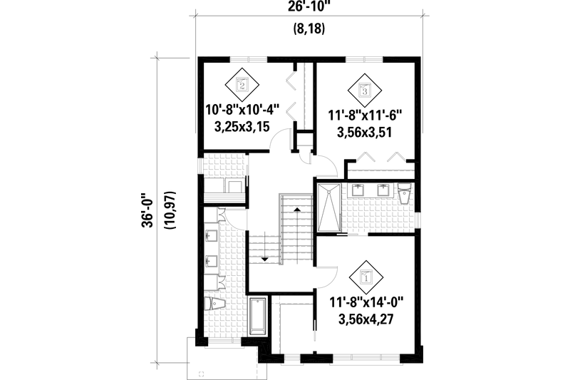Dream House Plan - Floor Plan - Upper Floor 1 for Contemporary House Plan #25-4873 - 3 bed, 2 bath