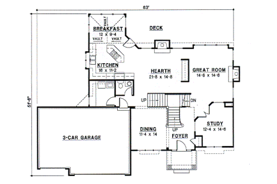 Floor Plan - Main Floor for Traditional House Plan #67-302 - 4 bed, 3 bath