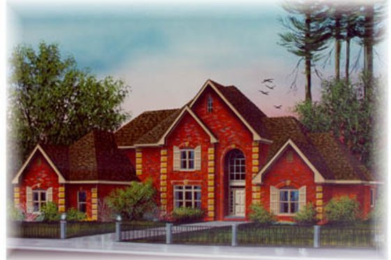 Exterior - Front Elevation for European House Plan #15-228 - 4 bed, 4.5 bath