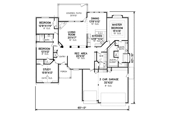 Floor Plan - Main Floor for Traditional House Plan #65-452 - 3 bed, 2 bath