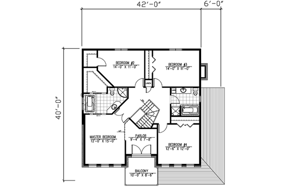 Floor Plan - Upper Floor for European House Plan #138-188 - 4 bed, 2.5 bath