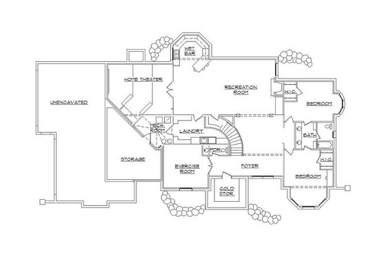 Floor Plan - Lower Floor for European House Plan #5-415 - 5 bed, 4 bath