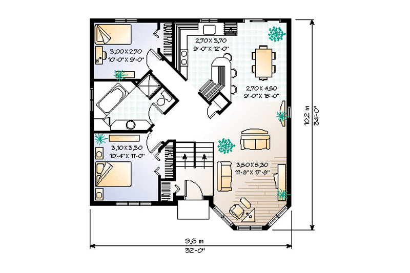 Home Plan - Floor Plan - Main Floor for Victorian House Plan #23-308 - 2 bed, 1 bath