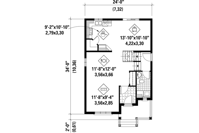 House Plan Design - Floor Plan - Main Floor for Traditional House Plan #25-4473 - 3 bed, 1 bath