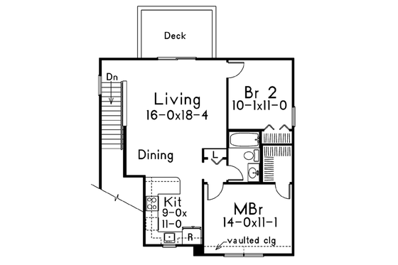 Floor Plan - Upper Floor for European House Plan #57-186 - 2 bed, 1 bath