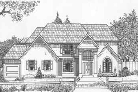Exterior - Front Elevation for European House Plan #6-199 - 4 bed, 3.5 bath