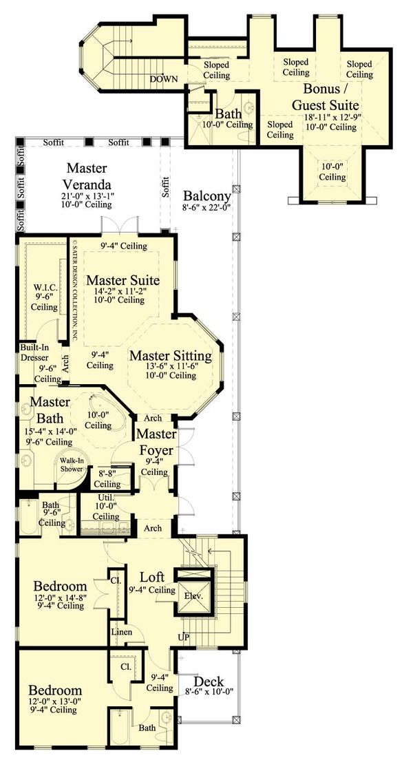 Southern Floor Plan - Upper Floor Plan #930-407