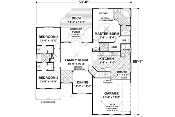 Floor Plan - Main Floor for Craftsman House Plan #56-633 - 3 bed, 2 bath