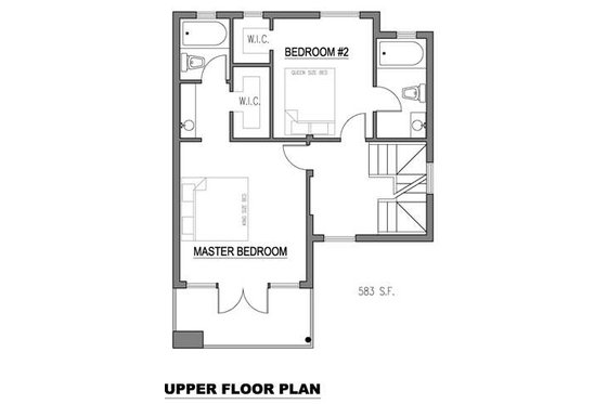 Floor Plan - Upper Floor for Modern House Plan #512-2 - 2 bed, 3 bath