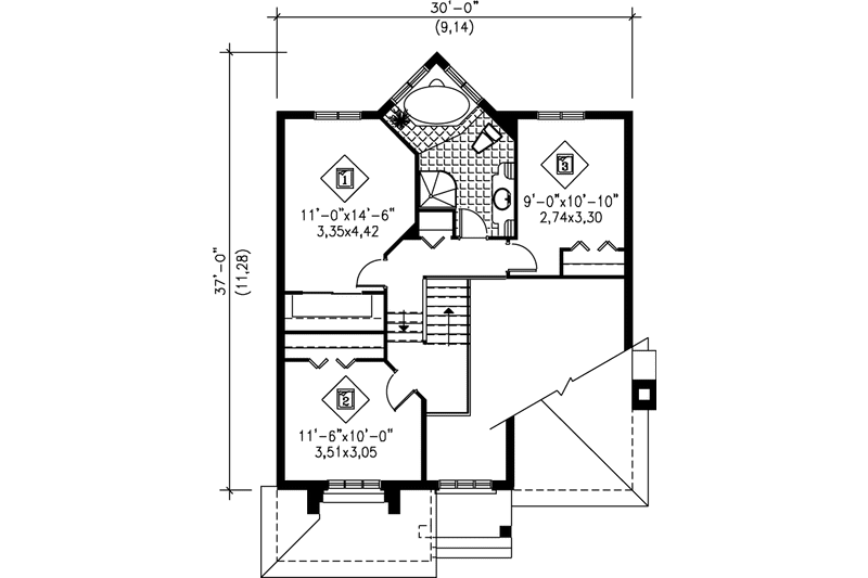 Dream House Plan - Floor Plan - Upper Floor for European House Plan #25-2262 - 3 bed, 1.5 bath