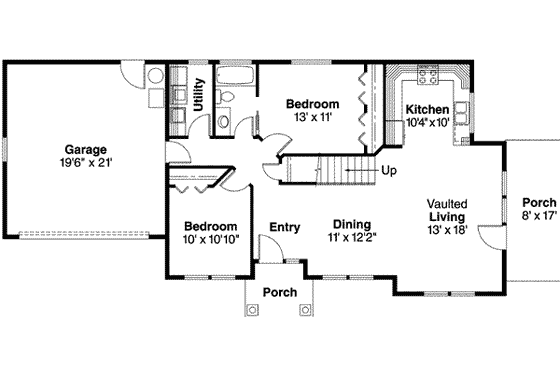 Floor Plan - Main Floor for Craftsman House Plan #124-565 - 2 bed, 1 bath