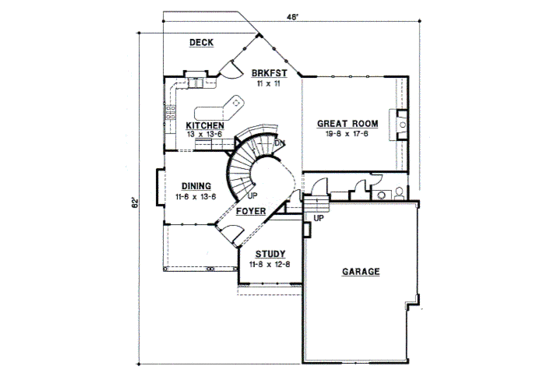 Floor Plan - Main Floor for European House Plan #67-562 - 4 bed, 3.5 bath
