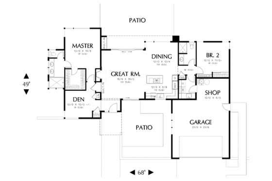 Floor Plan - Main Floor for Modern House Plan #48-505 - 2 bed, 2 bath