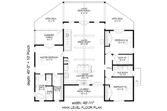 Floor Plan - Main Floor for Country House Plan #932-1350 - 3 bed, 2 bath