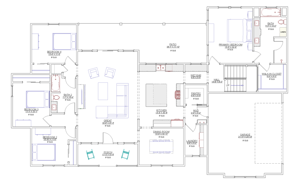 Floor Plan - Main Floor for Farmhouse House Plan #1109-31 - 4 bed, 2 bath