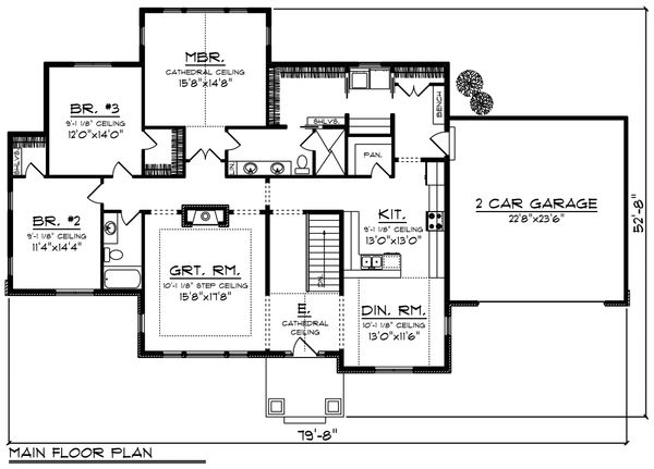 Architectural House Design - Ranch Floor Plan - Main Floor Plan #70-1214