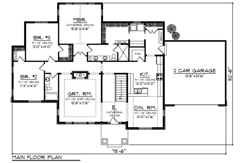 Dream House Plan - Floor Plan - Main Floor for Ranch House Plan #70-1214 - 3 bed, 2 bath