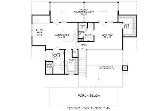 Floor Plan - Upper Floor for Southern House Plan #932-811 - 2 bed, 3 bath