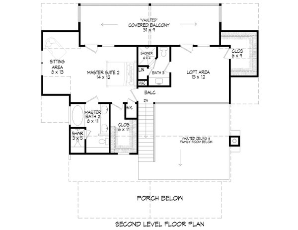 Southern Floor Plan - Upper Floor Plan #932-811