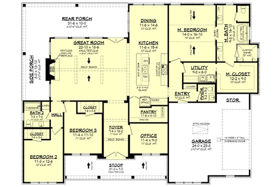 Floor Plan - Main Floor for Farmhouse House Plan #430-348 - 3 bed, 2.5 bath