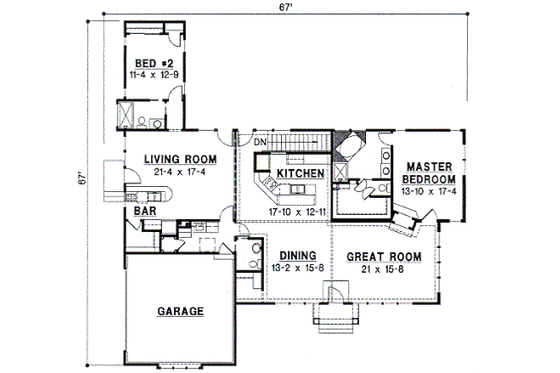 Floor Plan - Main Floor for Modern House Plan #67-344 - 3 bed, 3 bath