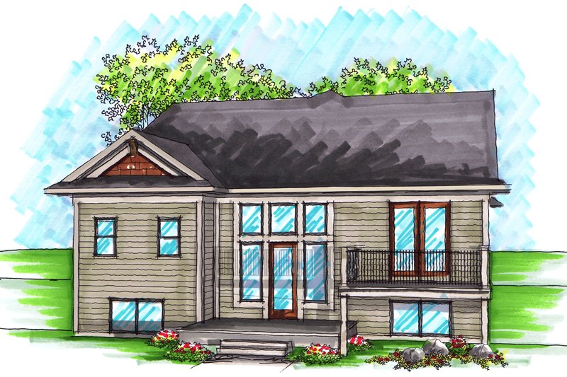 House Plan Design - Exterior - Rear Elevation for Ranch House Plan #70-1026 - 1 bed, 2 bath