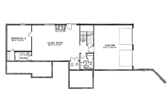Floor Plan - Lower Floor for Ranch House Plan #17-1047 - 4 bed, 3 bath