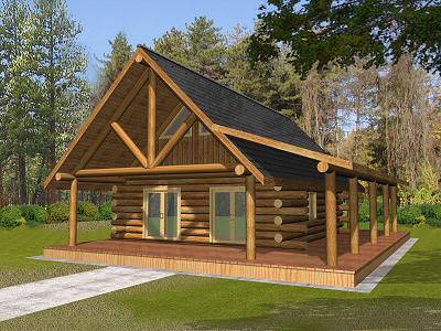 Log Style House Plan - 1 Beds 1 Baths 689 Sq/Ft Plan #117-505