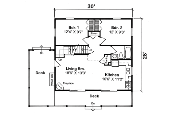 Floor Plan - Main Floor for Cabin House Plan #312-877 - 2 bed, 1 bath