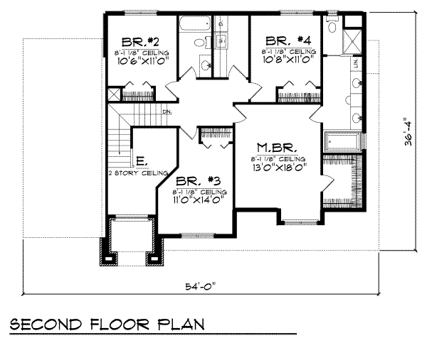 Traditional Floor Plan - Upper Floor Plan #70-388