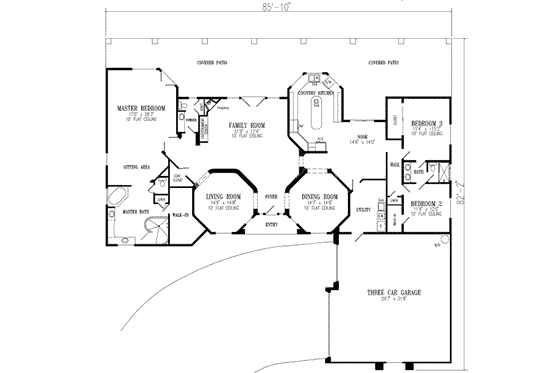 Floor Plan - Main Floor for Adobe / Southwestern House Plan #1-759 - 3 bed, 2.5 bath
