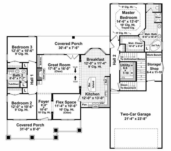 Architectural House Design - Craftsman Floor Plan - Main Floor Plan #21-303