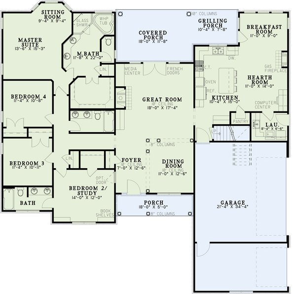 Dream House Plan - Southern Floor Plan - Main Floor Plan #17-2295