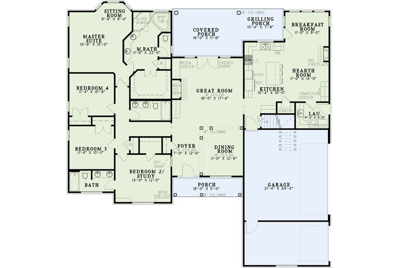 Dream House Plan - Floor Plan - Main Floor for Southern House Plan #17-2295 - 4 bed, 3 bath